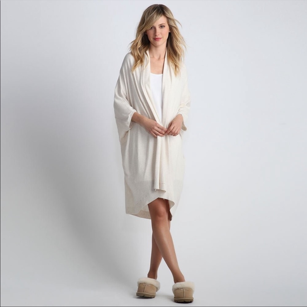 UGG Women's Medium/Large Nora Cream Open Front Cocoon Short Sleeve Cardigan